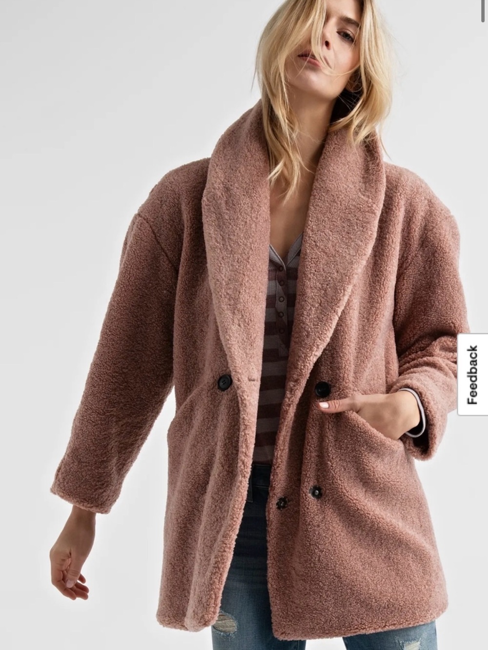 Lucky Brand Dusty Rose Teddy Shawl-Collar Coat